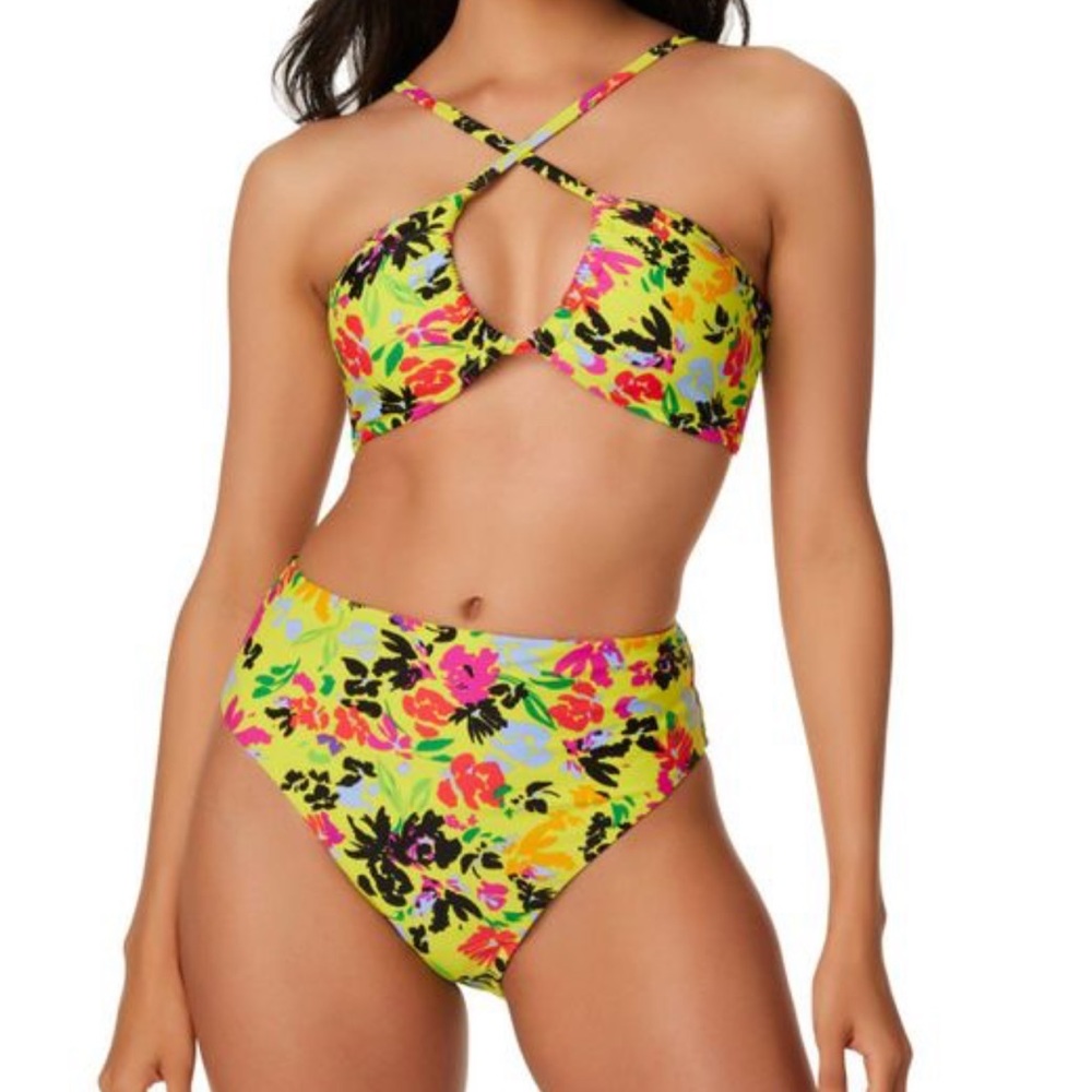 Bar‎ lll Citron Floral Convertible Bikini Top With High Rise Bikini Bottoms